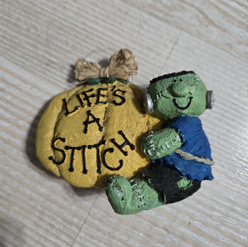 Halloween Frankenstein Figurine Pumpkin "Life's A Stitch" Resin